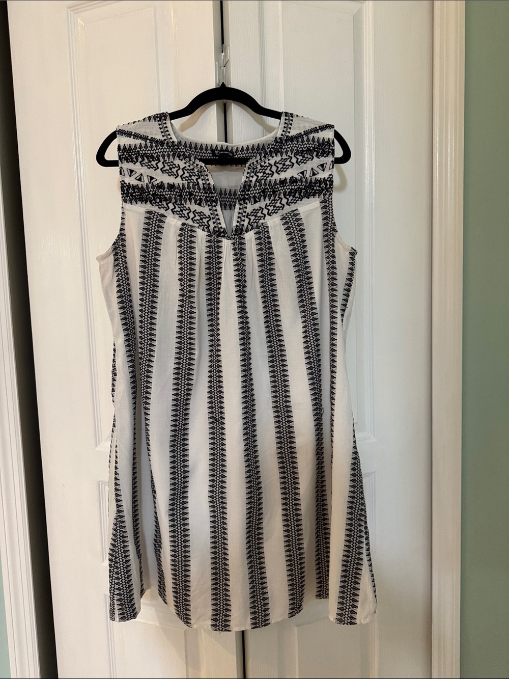new directions Black & White Embroidered Sleeveless Mini Dress